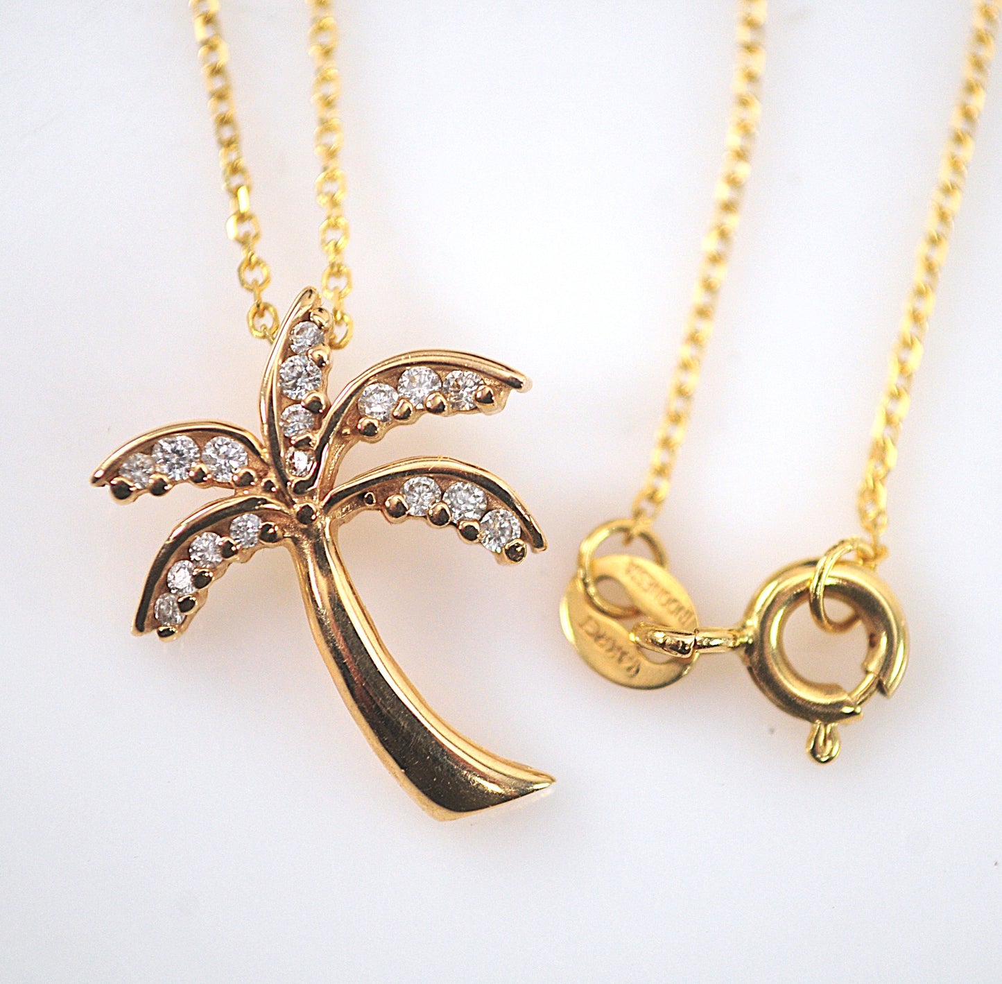 14K Gold Diamond Palm Tree Necklace