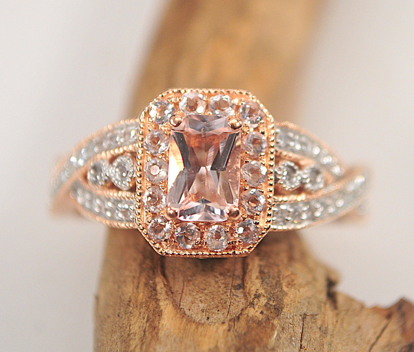 10K Rose Gold Morganite Diamond Ring