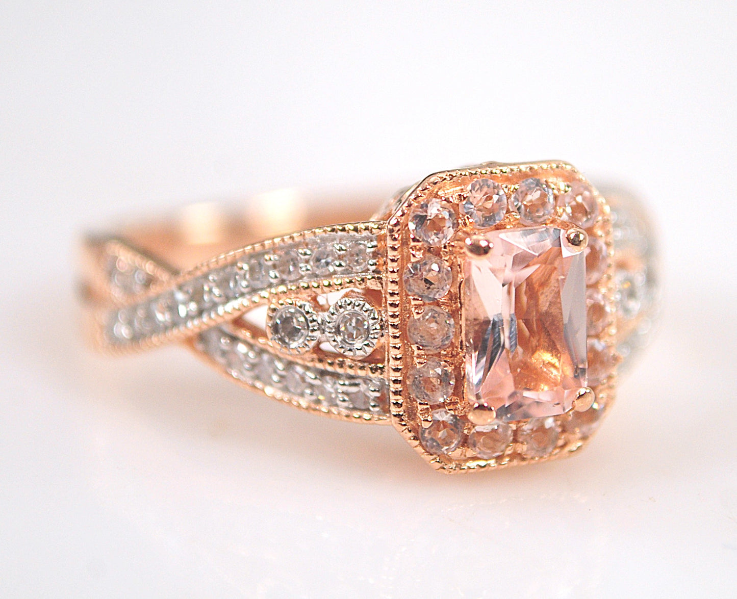 10K Rose Gold Morganite Diamond Ring