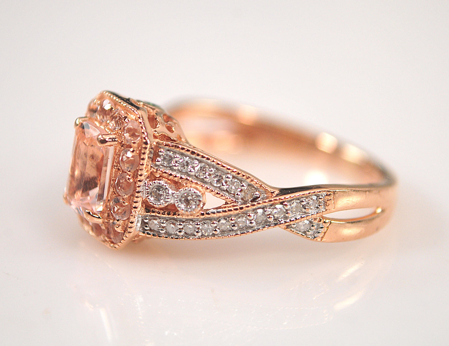 10K Rose Gold Morganite Diamond Ring