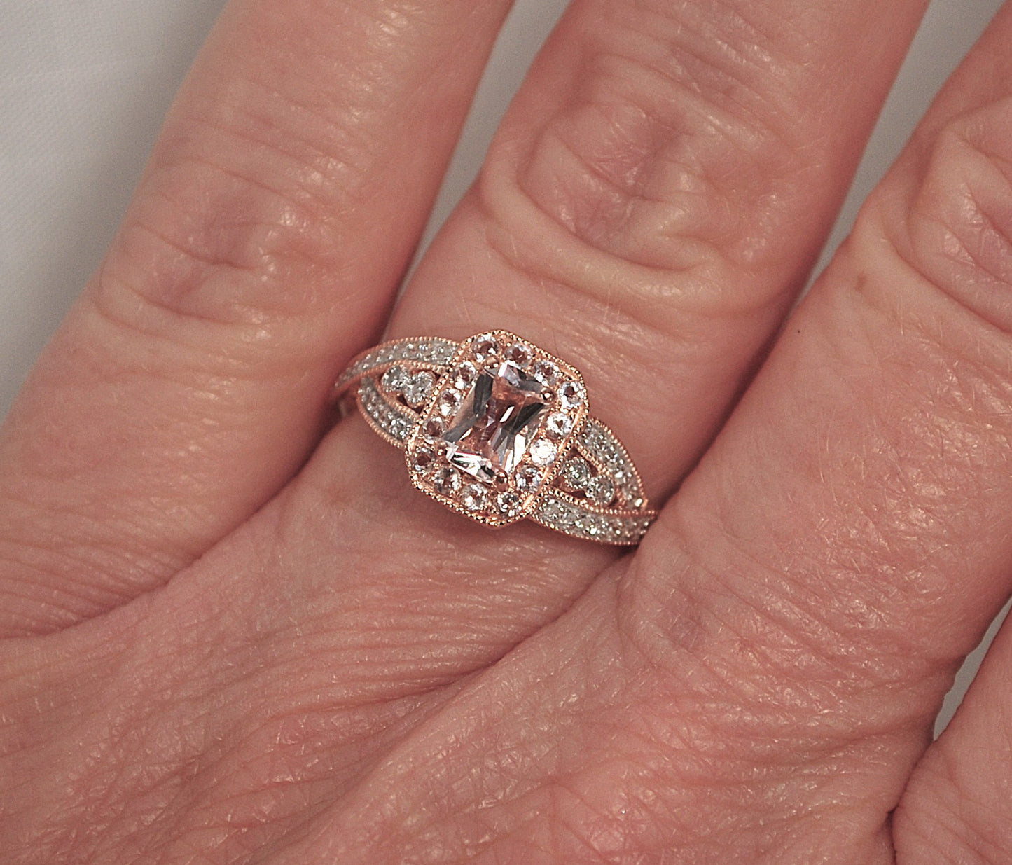 10K Rose Gold Morganite Diamond Ring