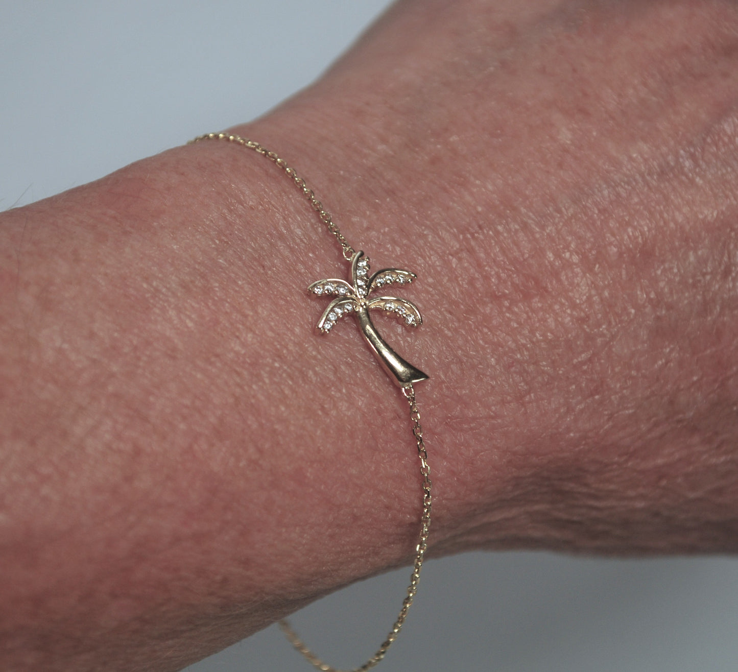 Adjustable 14K Gold Diamond Palm Tree Bracelet