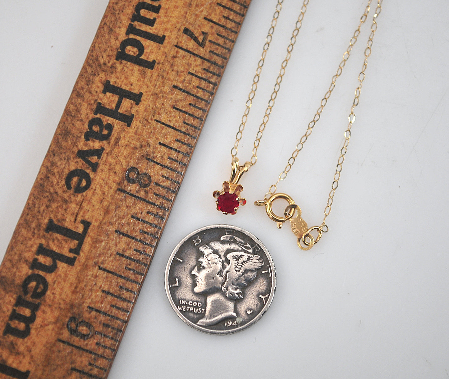 SMALL 14K Gold Ruby Necklace