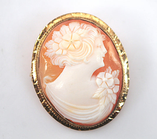 Antique Signed 10K Gold Carved Cameo Brooch