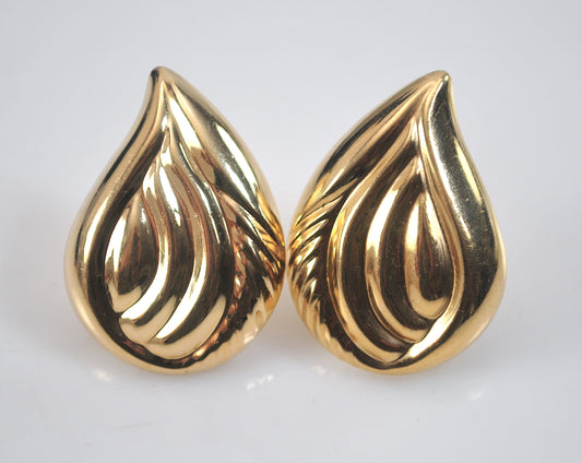 Large 14K Gold Teardrop Omega Earrings