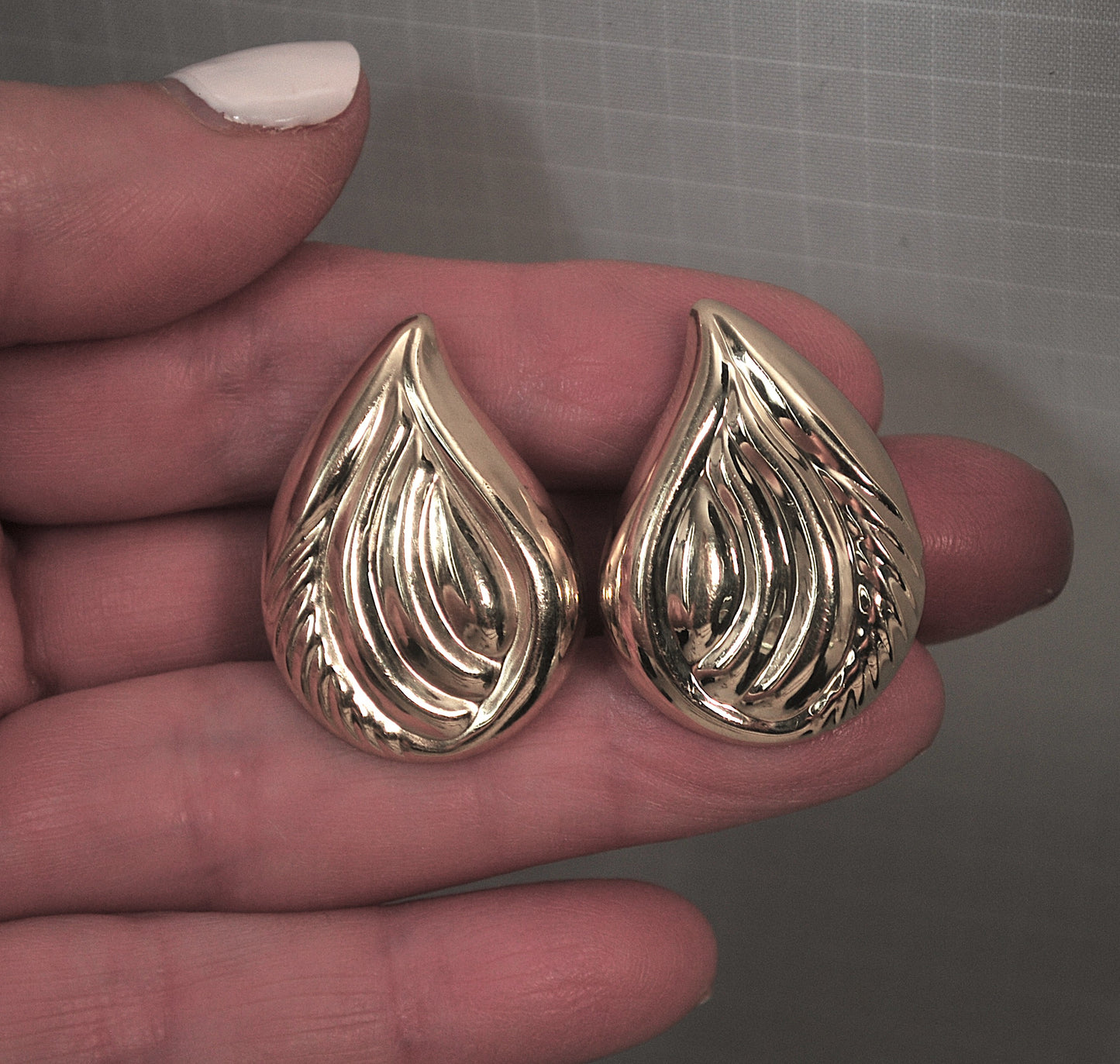 Large 14K Gold Teardrop Omega Earrings