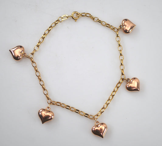 Italy 14K Gold Heart Charm Bracelet