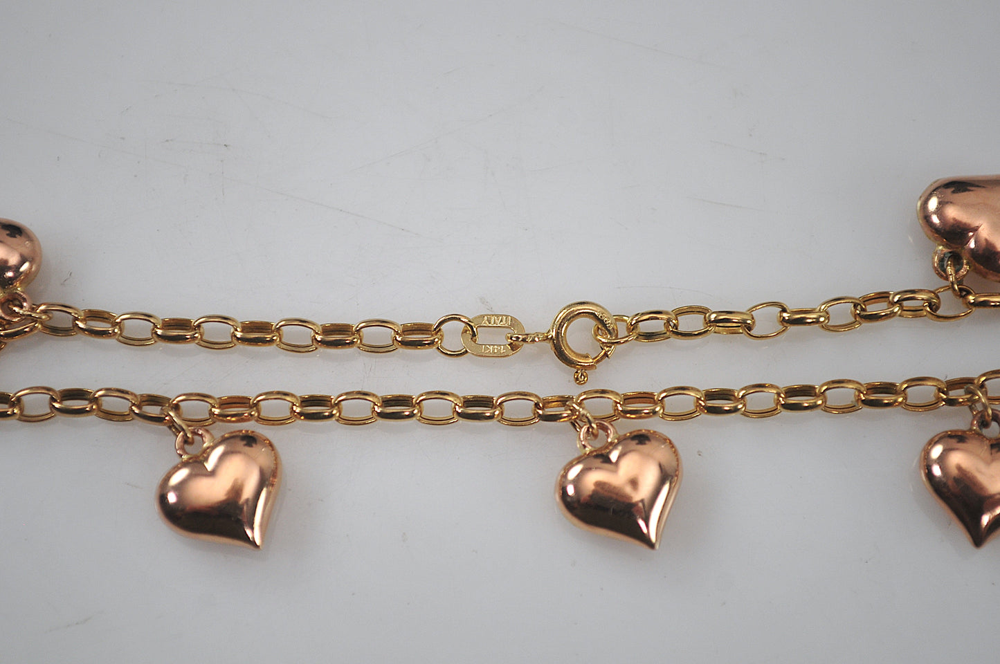 Italy 14K Gold Heart Charm Bracelet