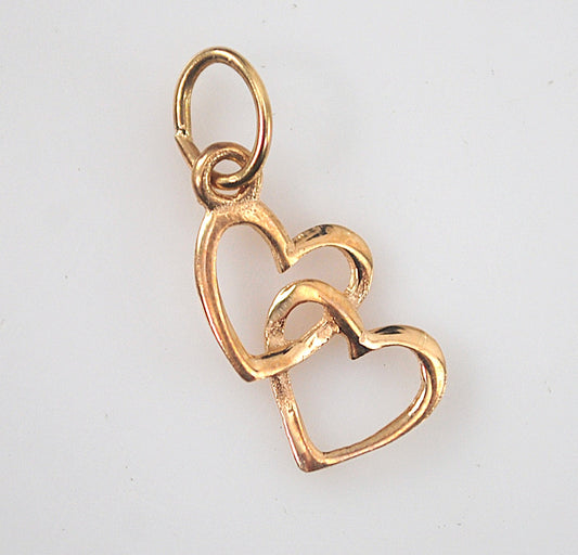TINY 14K Gold Double Heart Pendant