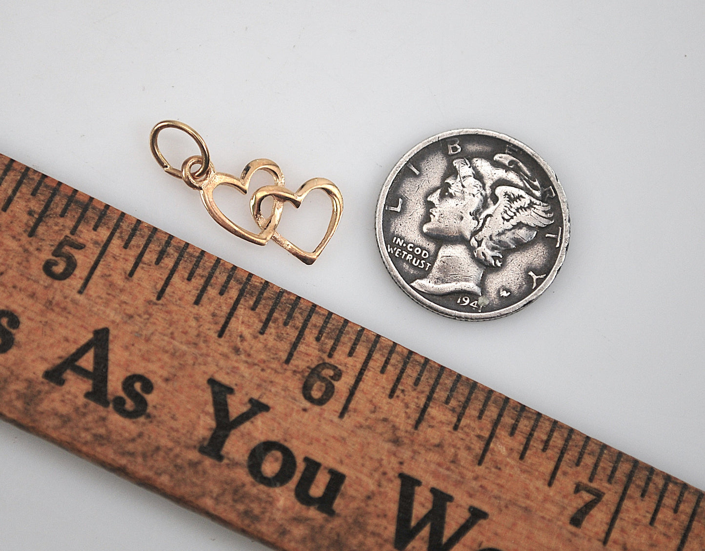 TINY 14K Gold Double Heart Pendant