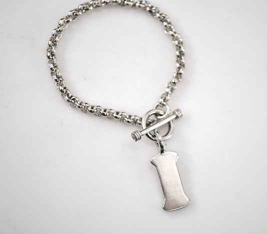 925 Sterling Silver Dog Bone Tag Rolo Bracelet, SMALL WRIST