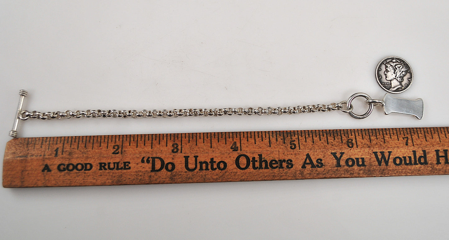 925 Sterling Silver Dog Bone Tag Rolo Bracelet, SMALL WRIST