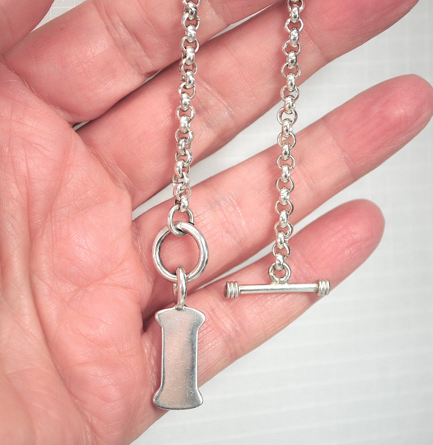 925 Sterling Silver Dog Bone Tag Rolo Bracelet, SMALL WRIST