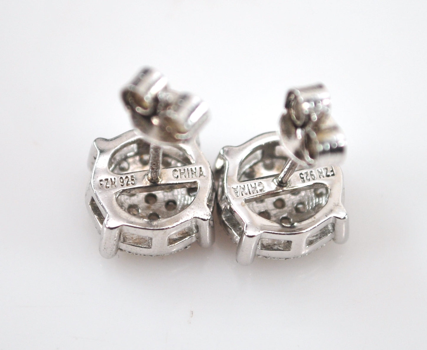 Sterling Silve Round CZ Stud Earrings