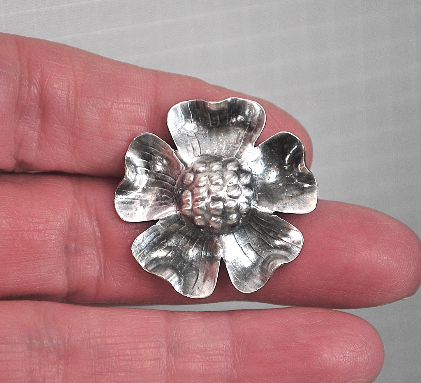 Handcrafted Sterling Silver Dogwood Flower Brooch
