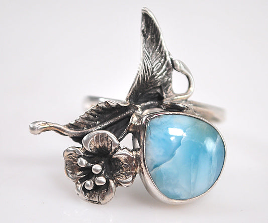Vintage Sterling Silver Larimar Flower Ring