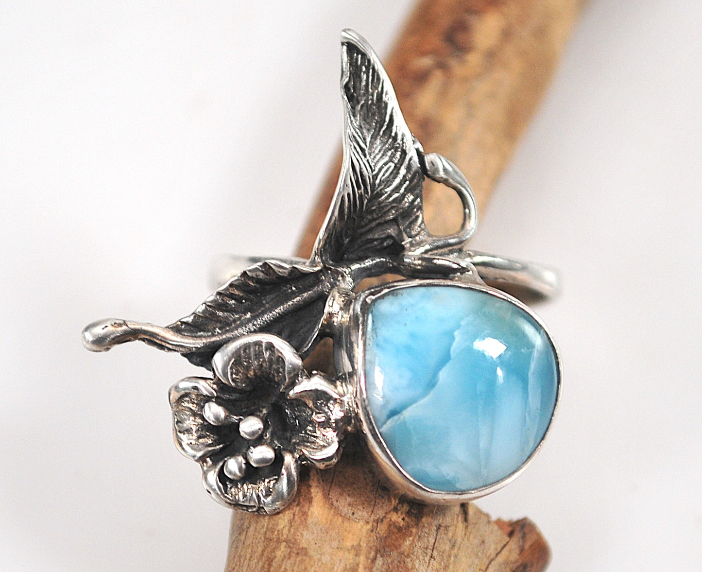 Vintage Sterling Silver Larimar Flower Ring