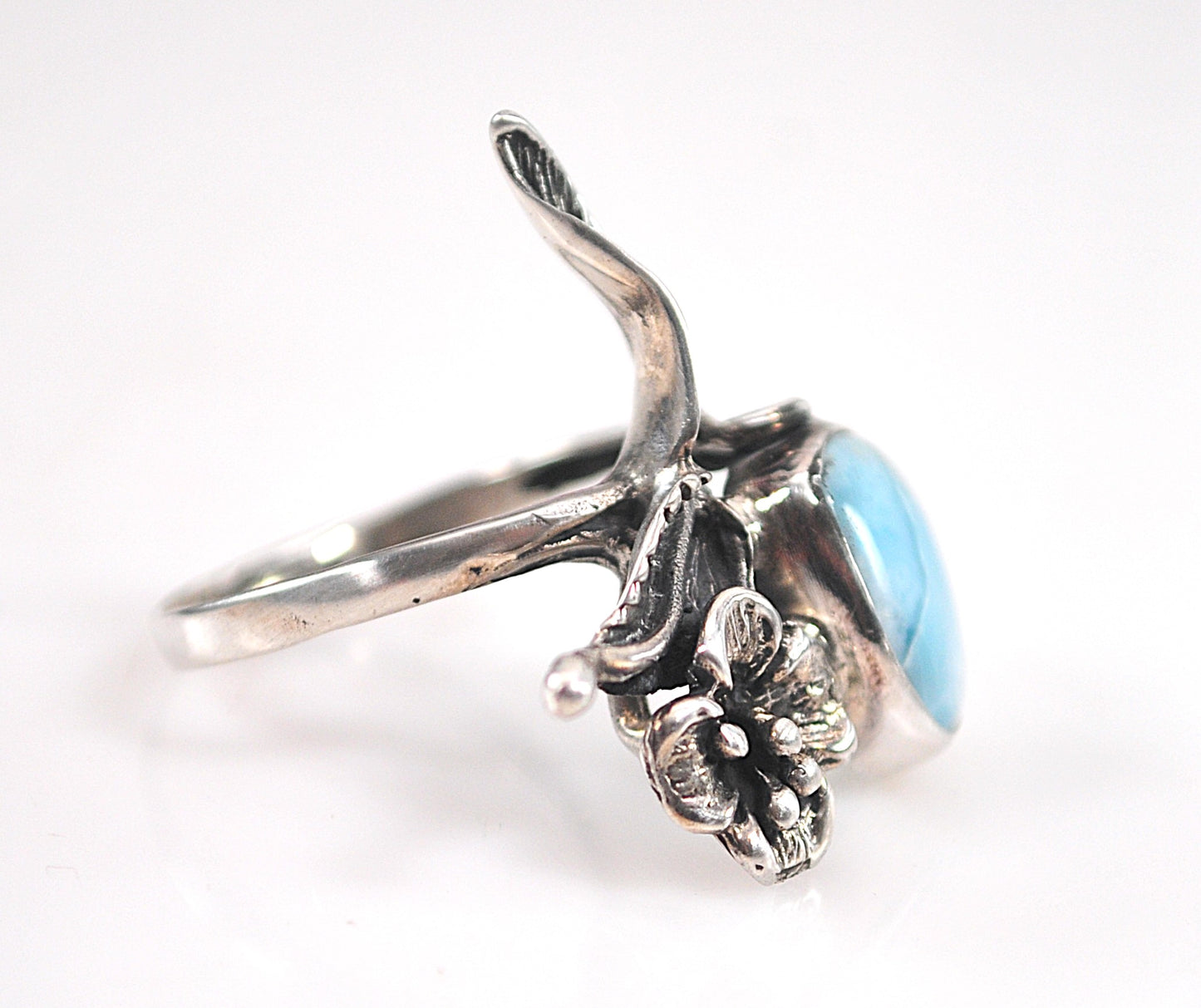 Vintage Sterling Silver Larimar Flower Ring