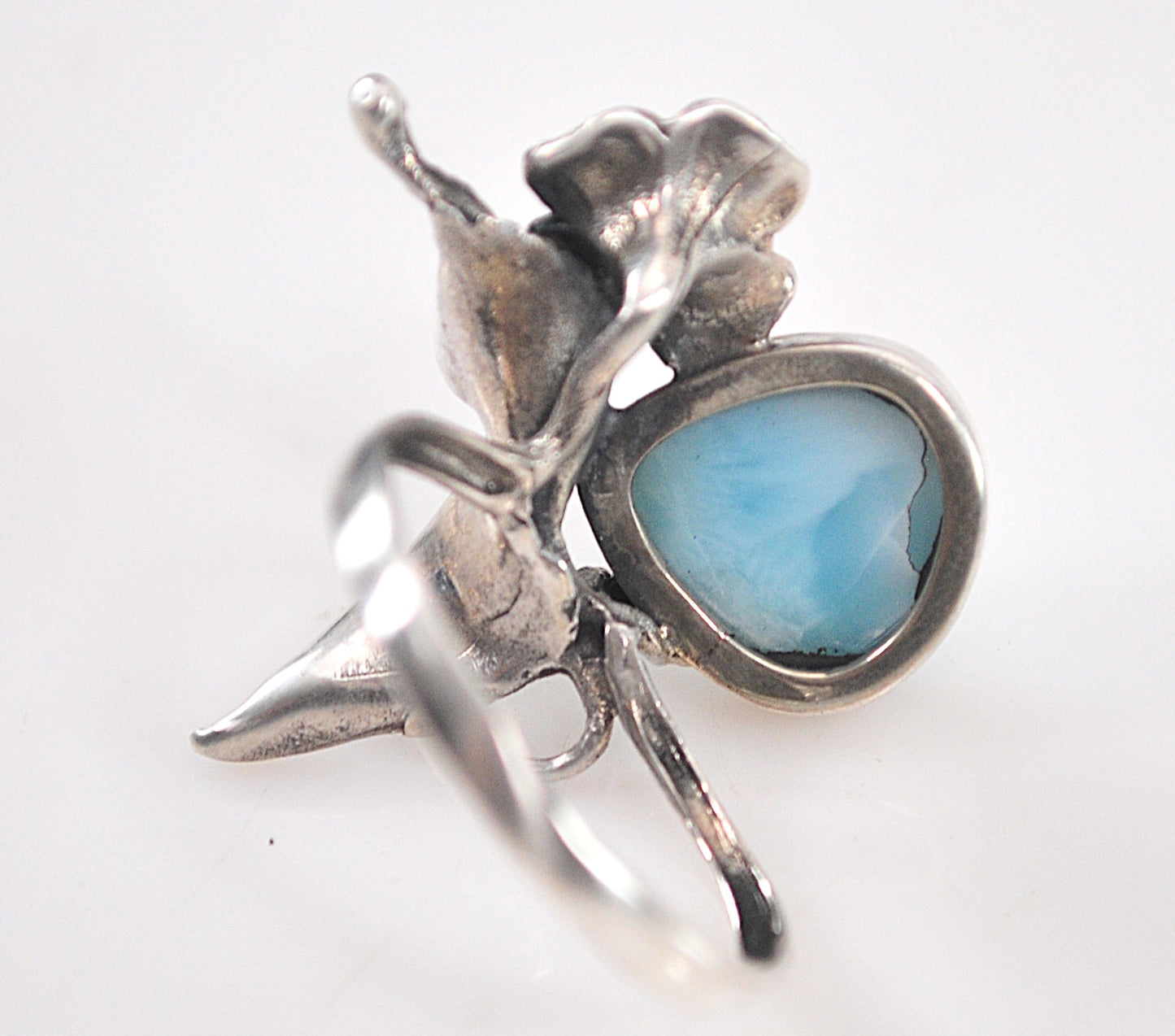 Vintage Sterling Silver Larimar Flower Ring