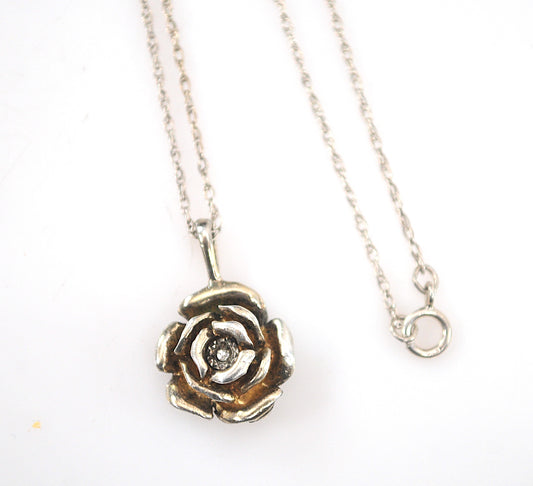 Sterling Silver Rose Pendant Necklace