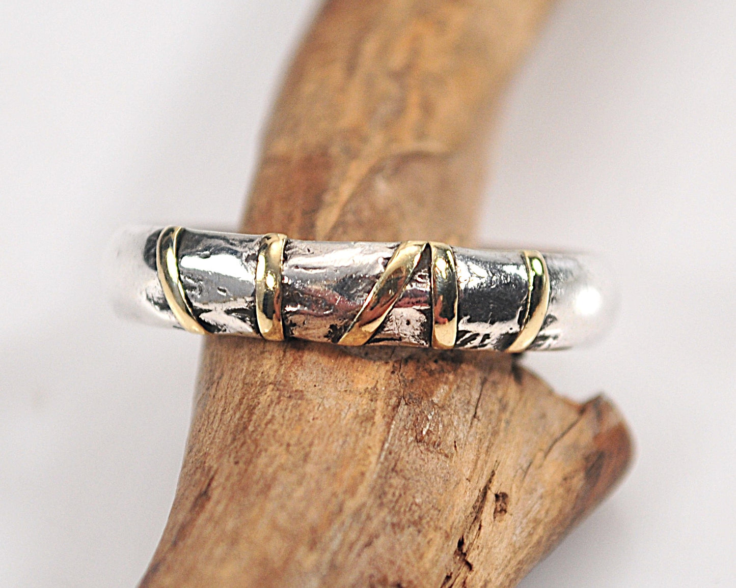 Vintage Signed Sterling Silver 14K Gold Band Ring