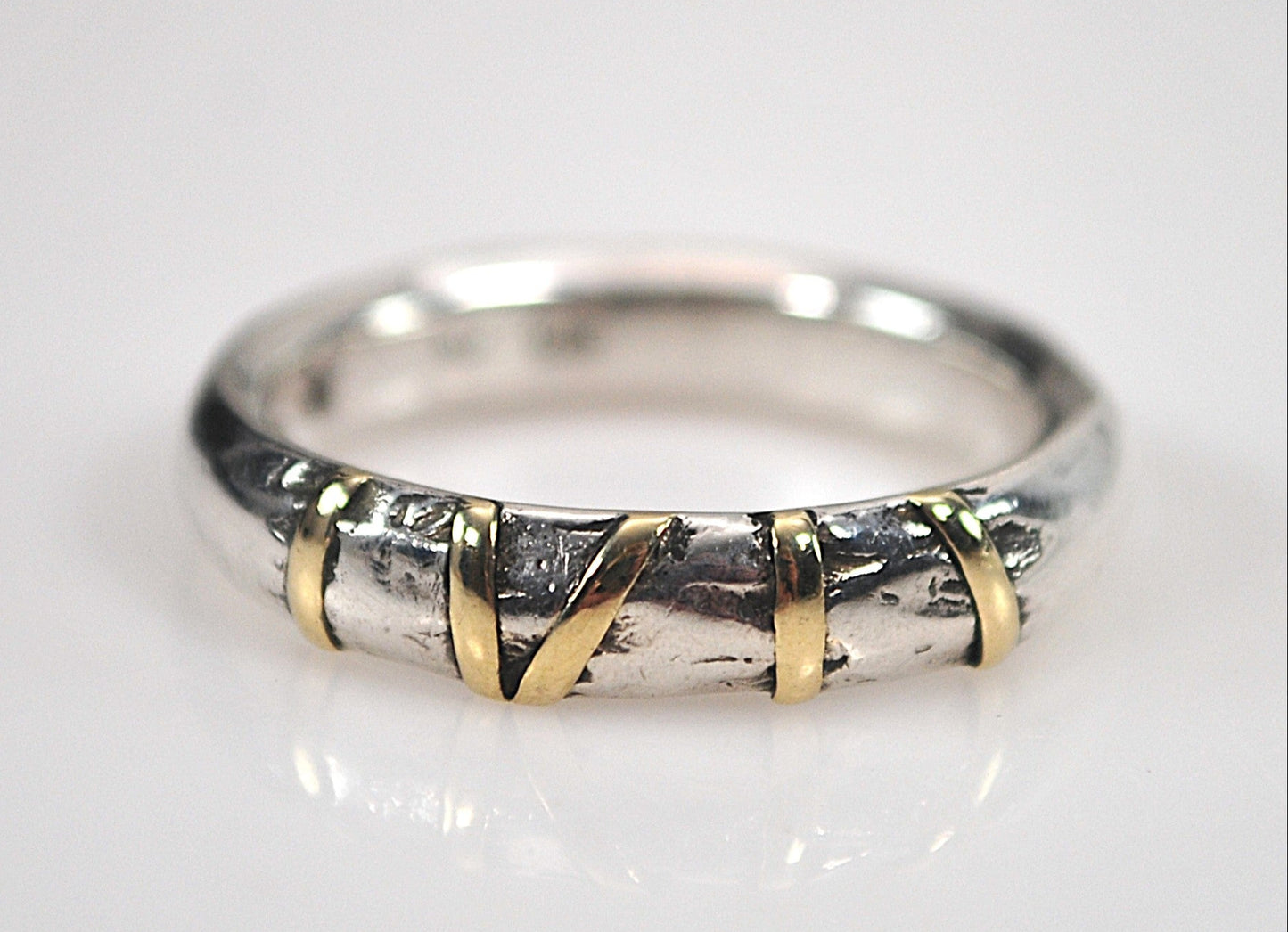 Vintage Signed Sterling Silver 14K Gold Band Ring