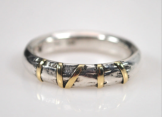 Vintage Signed Sterling Silver 14K Gold Band Ring