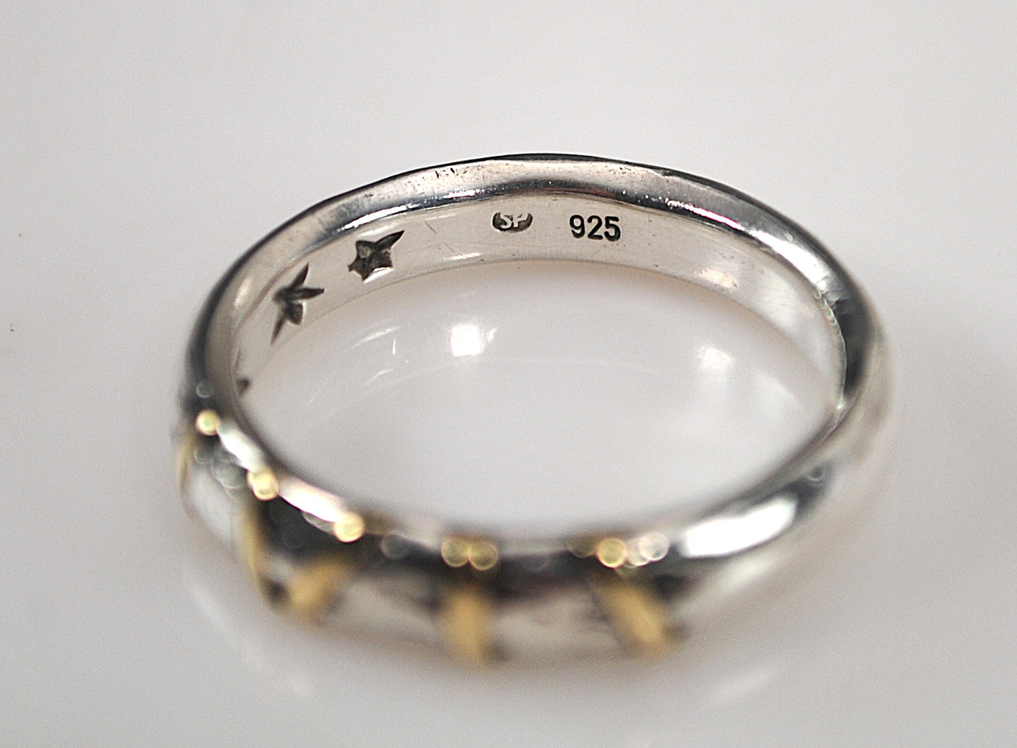 Vintage Signed Sterling Silver 14K Gold Band Ring