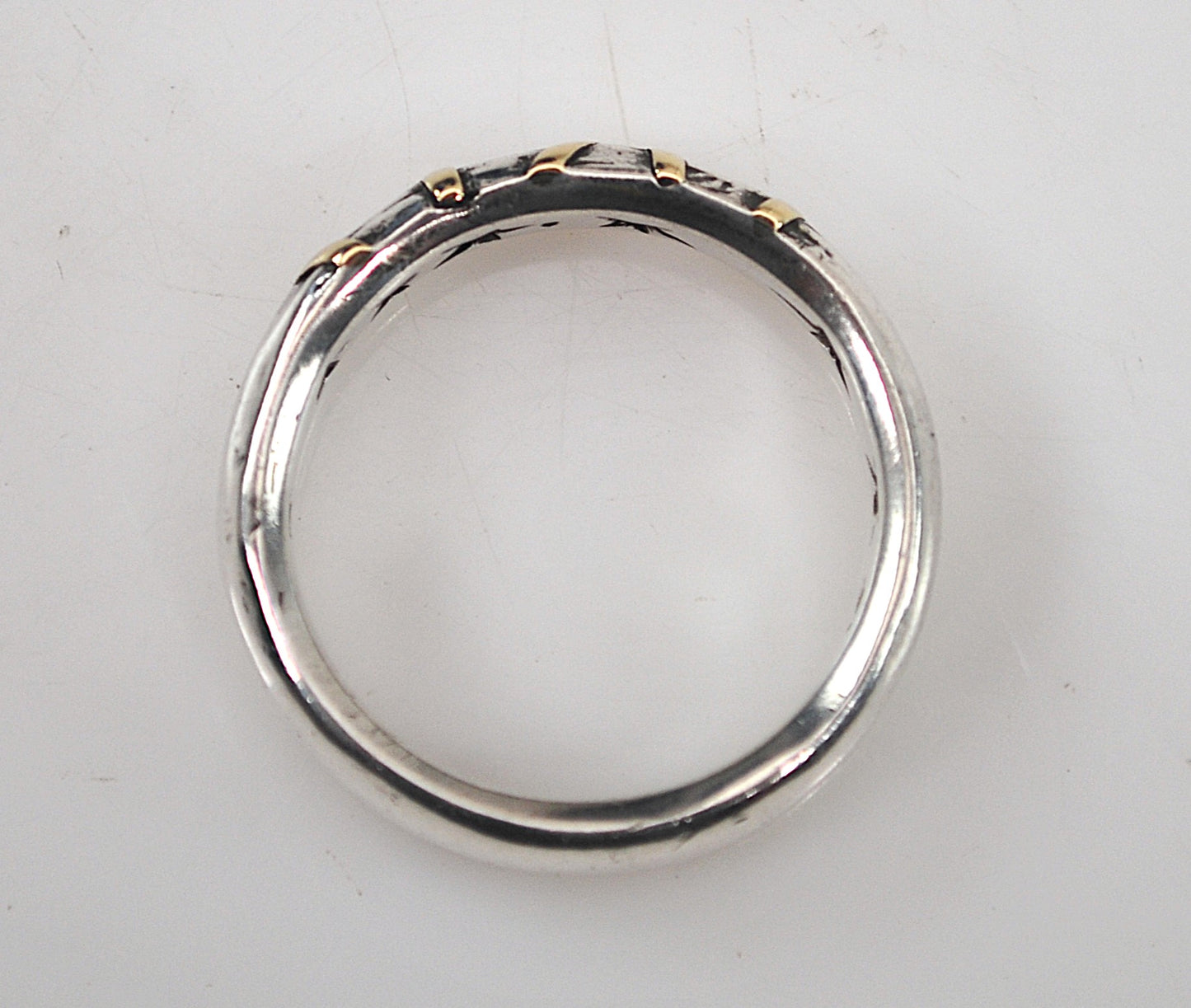 Vintage Signed Sterling Silver 14K Gold Band Ring