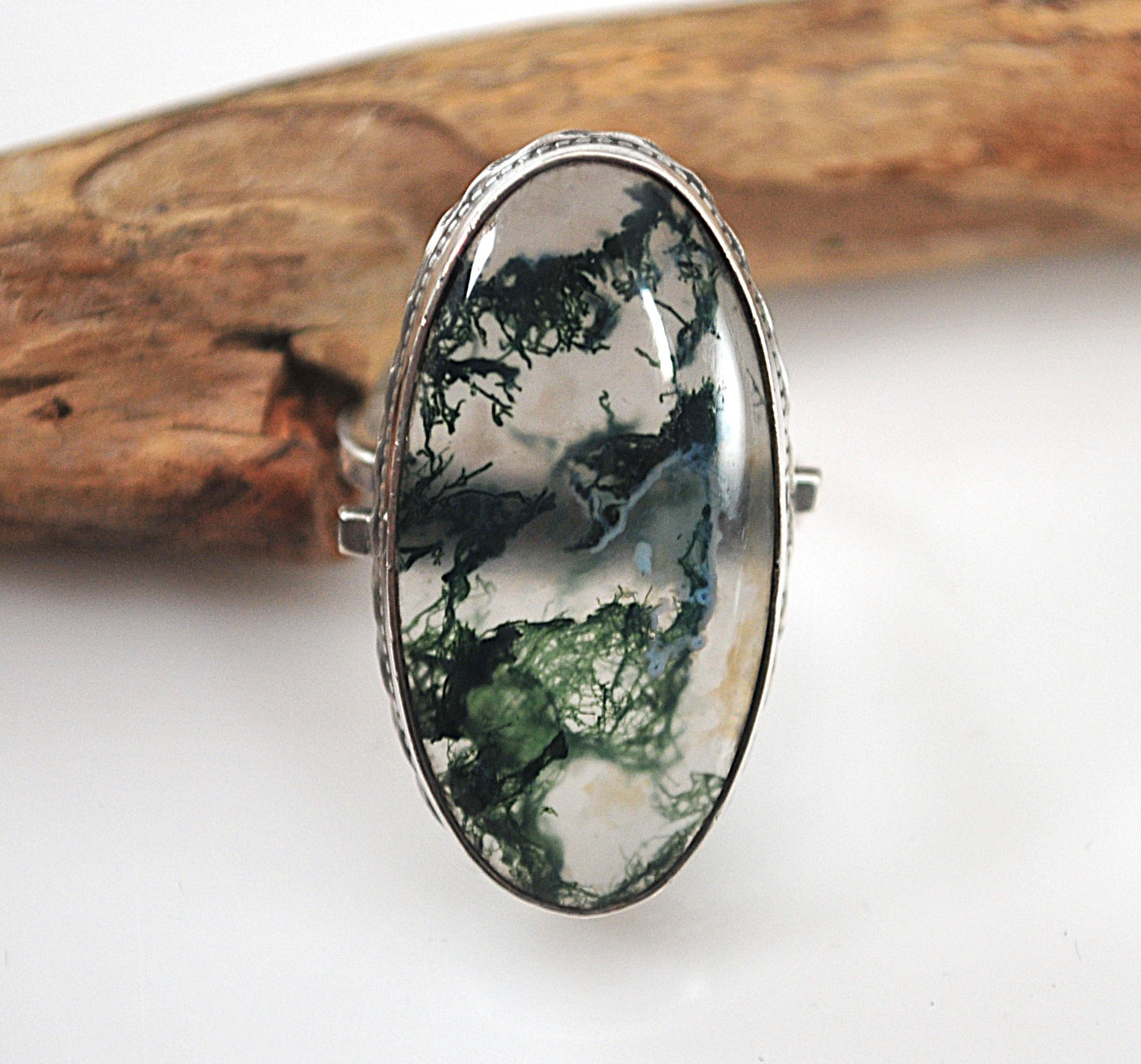 Vintage Sterling Silver Moss Agate Ring