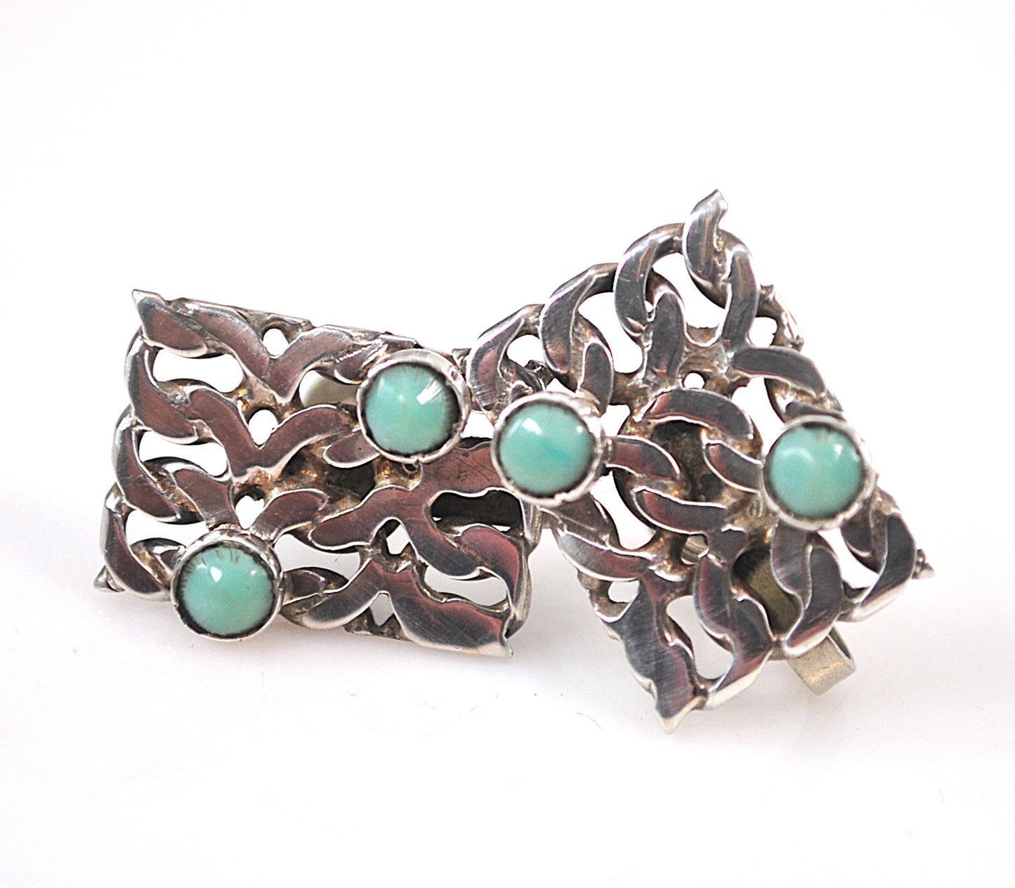Vintage Sterling Silver Green Turquoise Screw Back Earrings