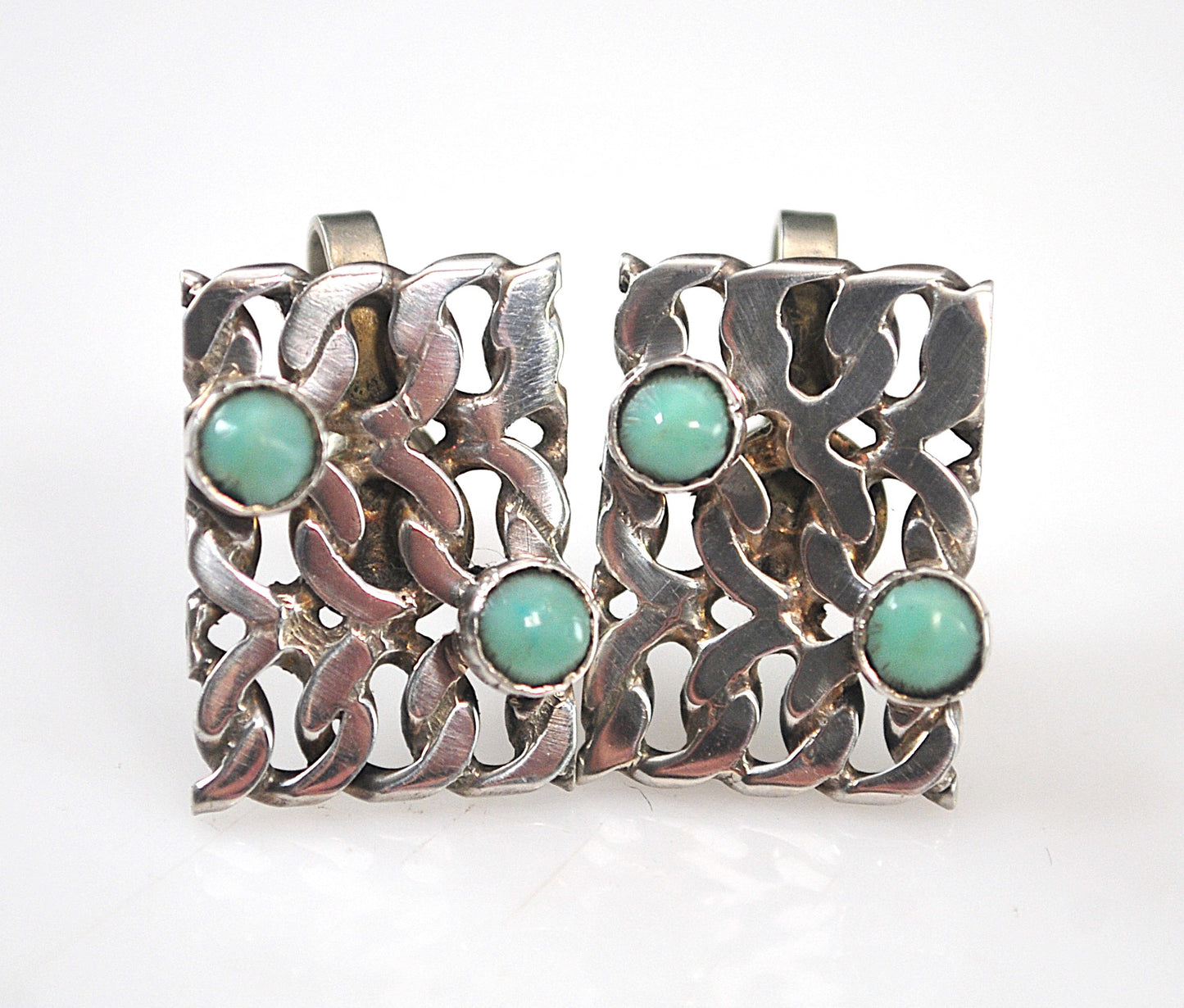 Vintage Sterling Silver Green Turquoise Screw Back Earrings