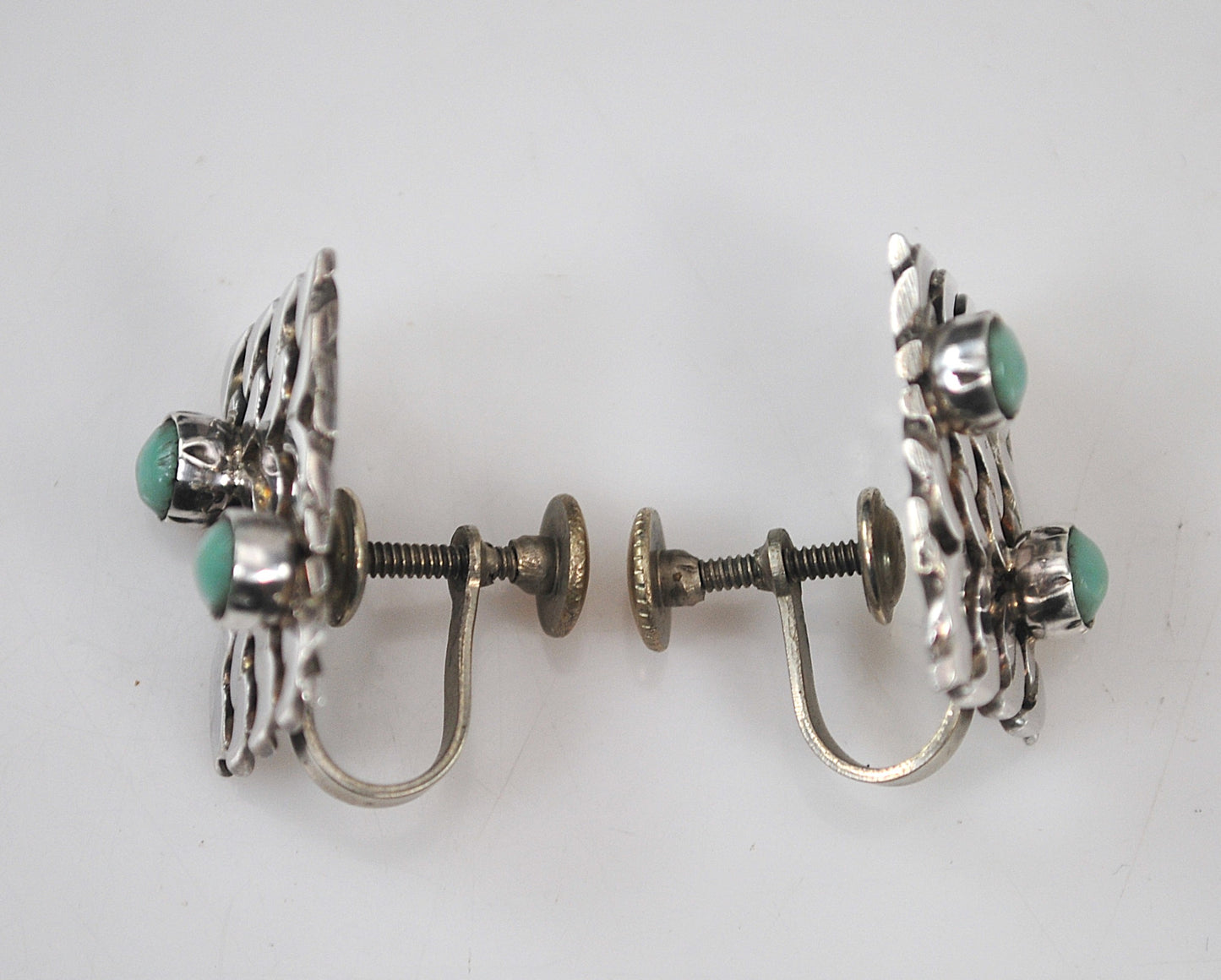 Vintage Sterling Silver Green Turquoise Screw Back Earrings