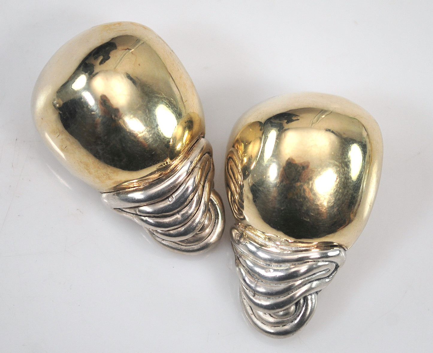 Large Signed Sterling Silver Two Tone Electroform Clip-On Earrings