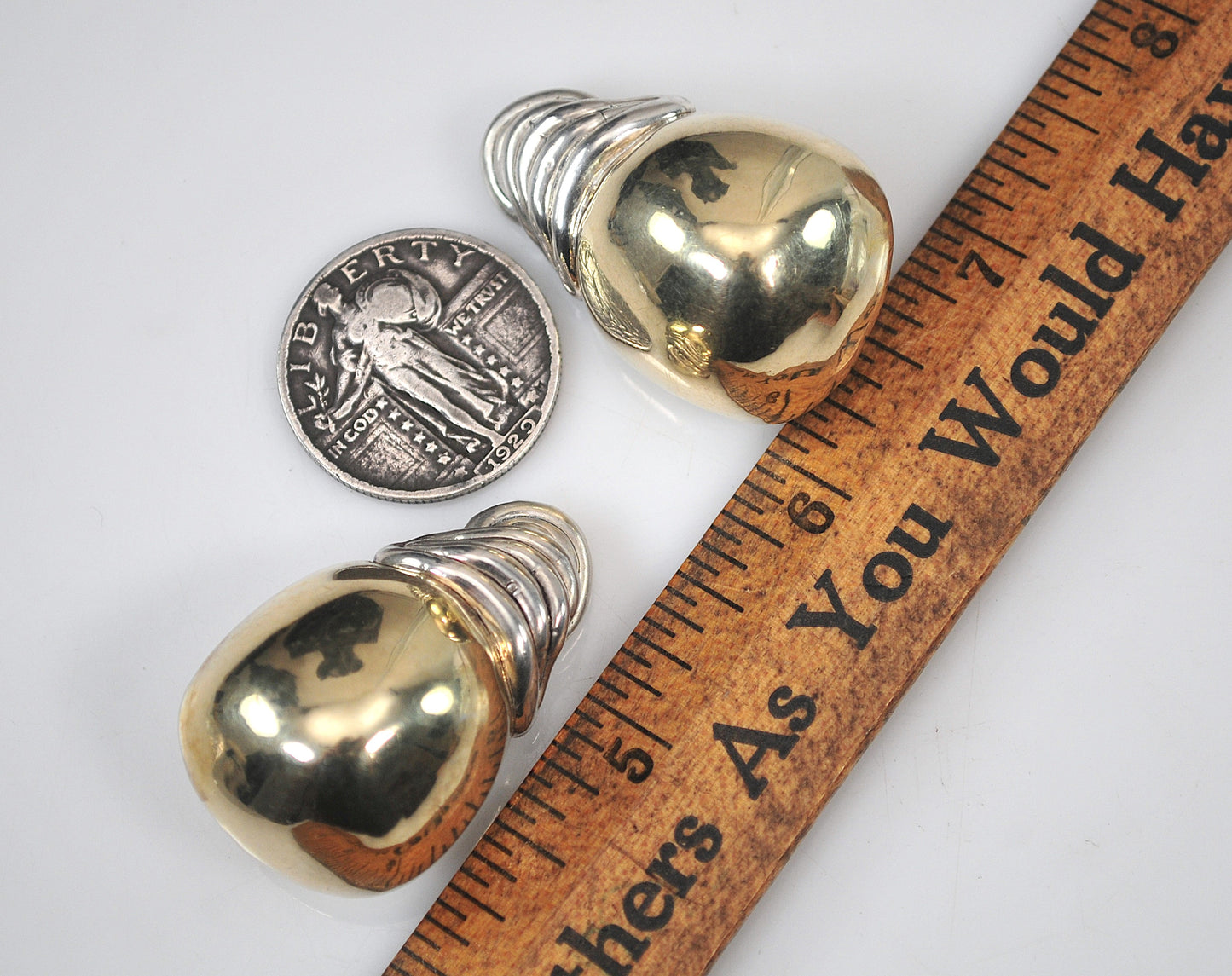 Large Signed Sterling Silver Two Tone Electroform Clip-On Earrings
