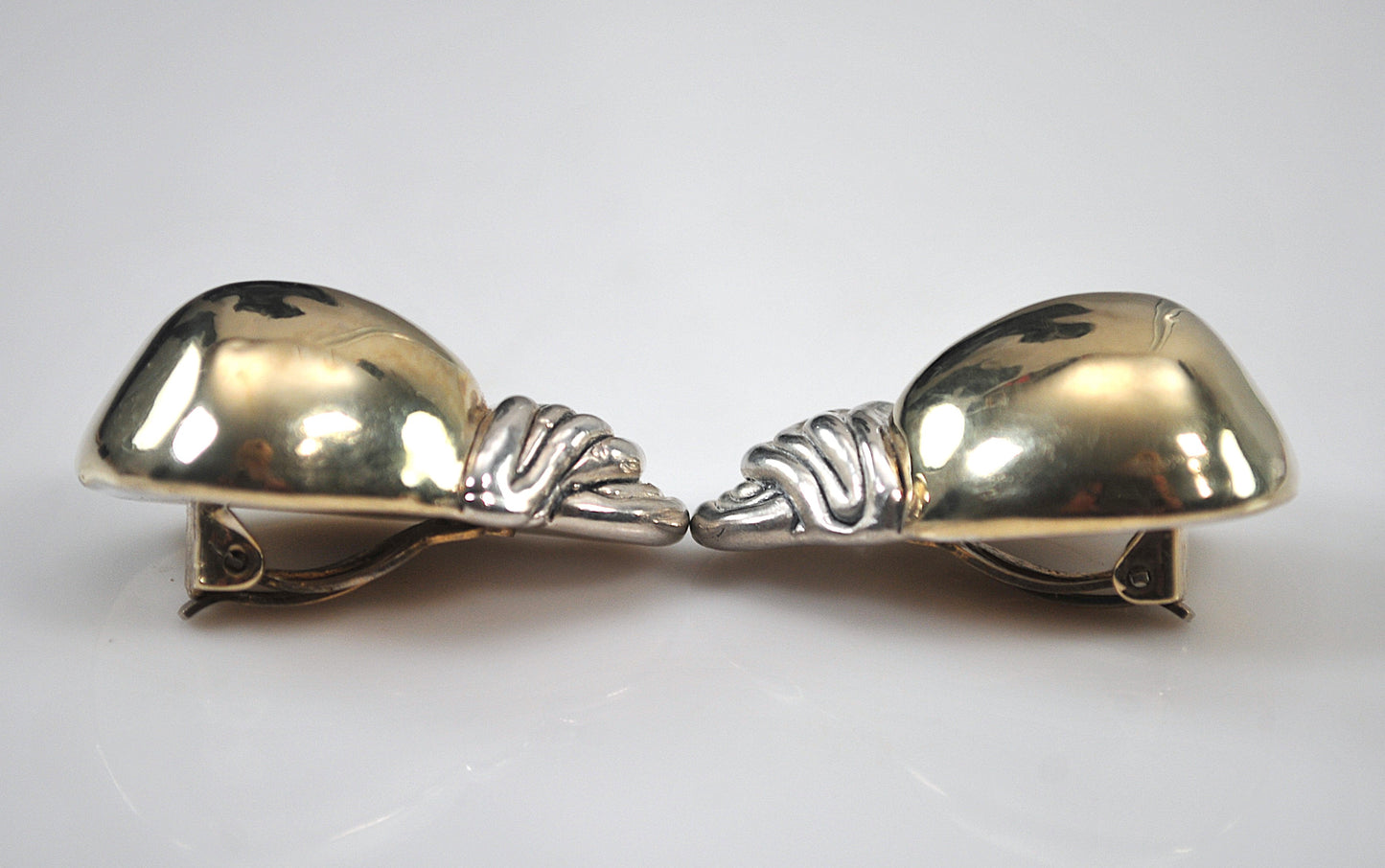 Large Signed Sterling Silver Two Tone Electroform Clip-On Earrings
