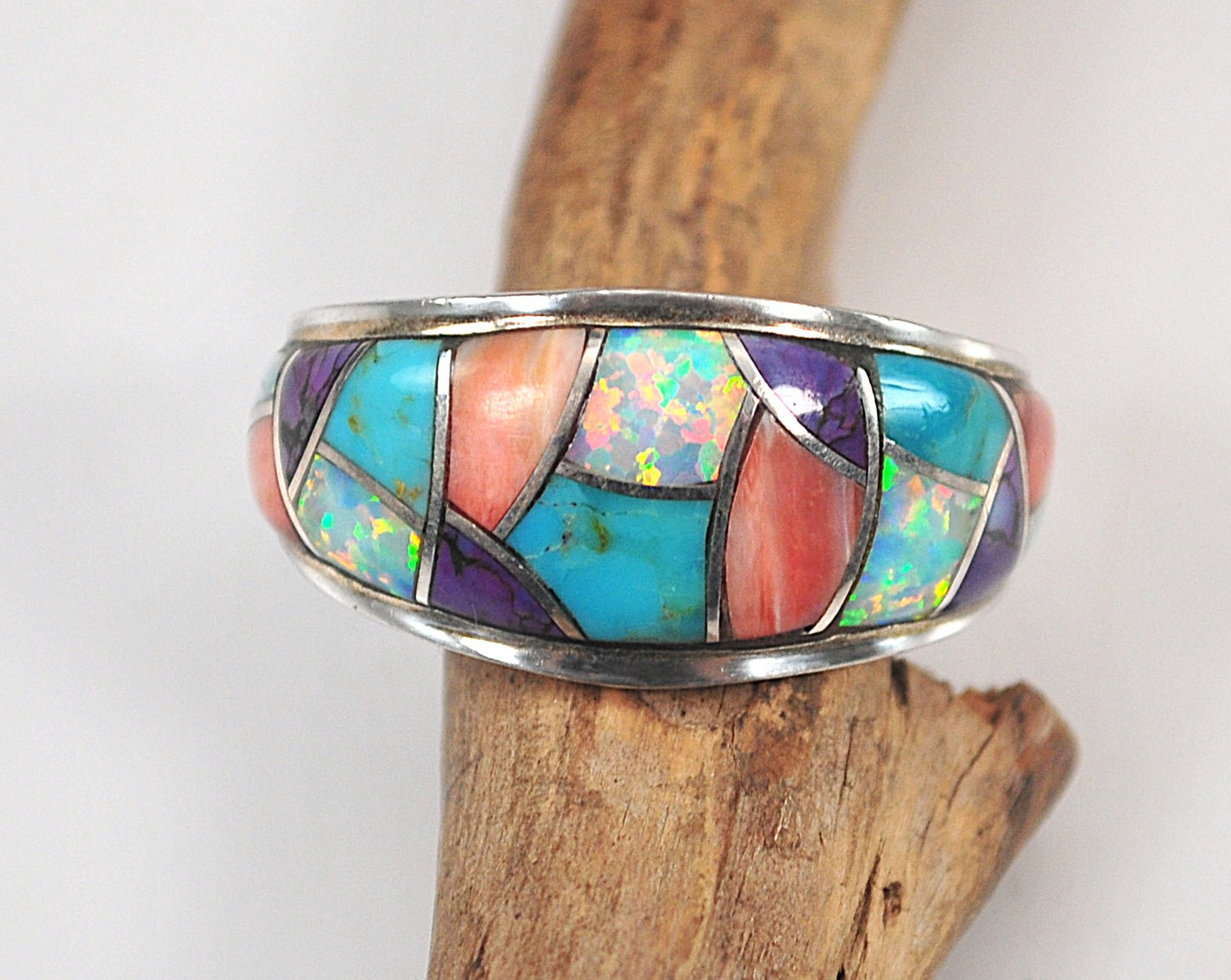 Wide Sterling Silver Geometric Inlay Band Ring
