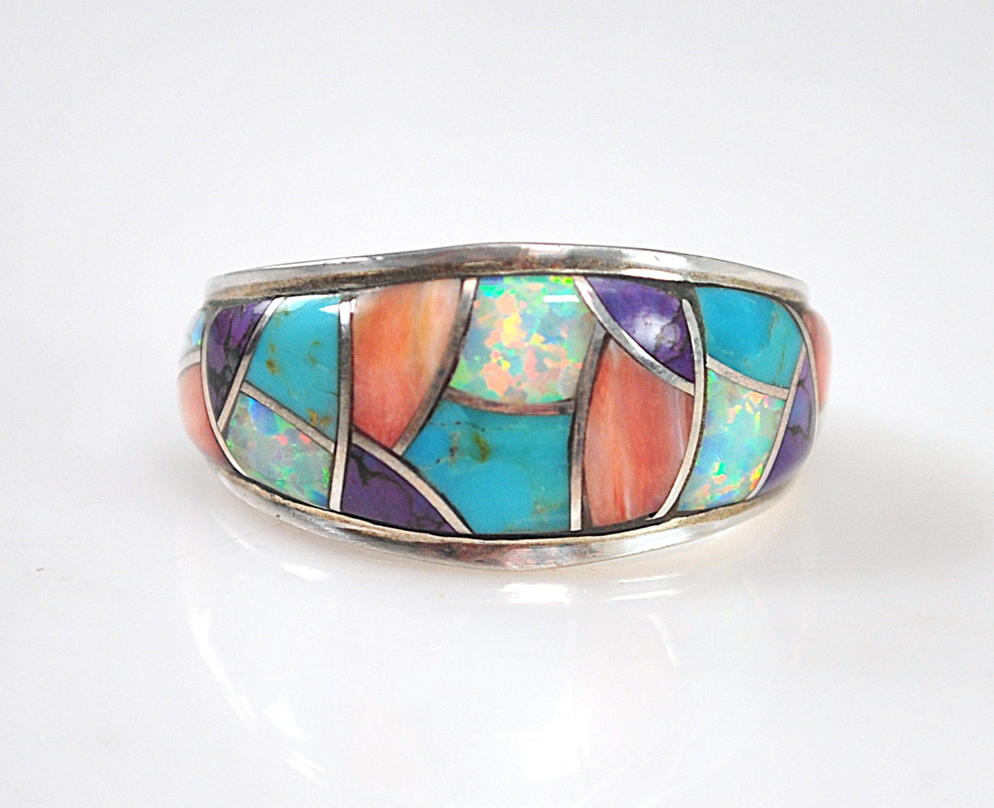 Wide Sterling Silver Geometric Inlay Band Ring