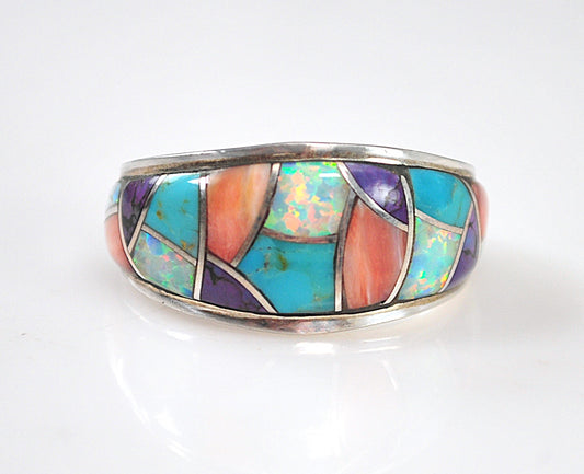 Wide Sterling Silver Geometric Inlay Band Ring