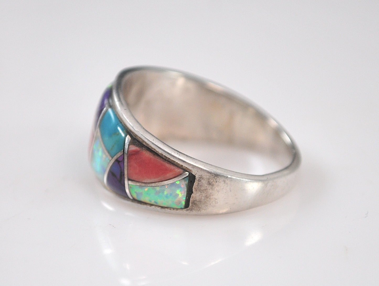 Wide Sterling Silver Geometric Inlay Band Ring