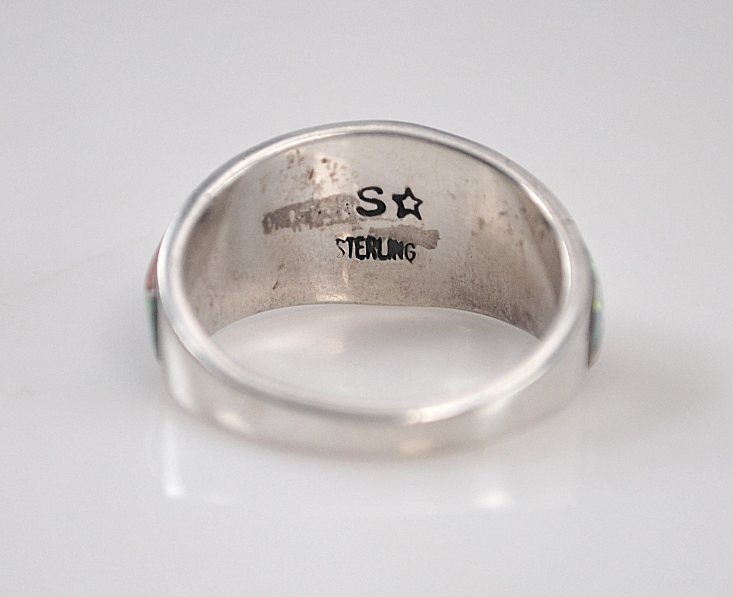 Wide Sterling Silver Geometric Inlay Band Ring