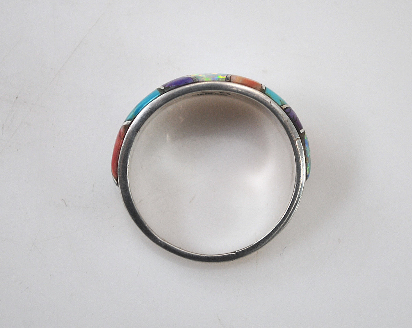 Wide Sterling Silver Geometric Inlay Band Ring
