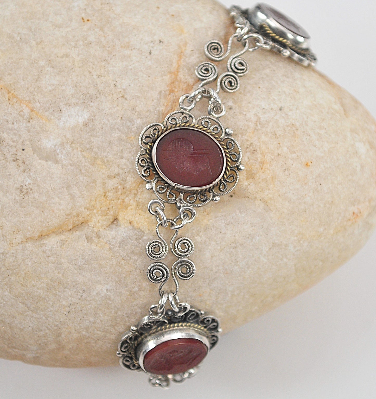 Vintage 800 Silver Carnelian Intaglio Bracelet