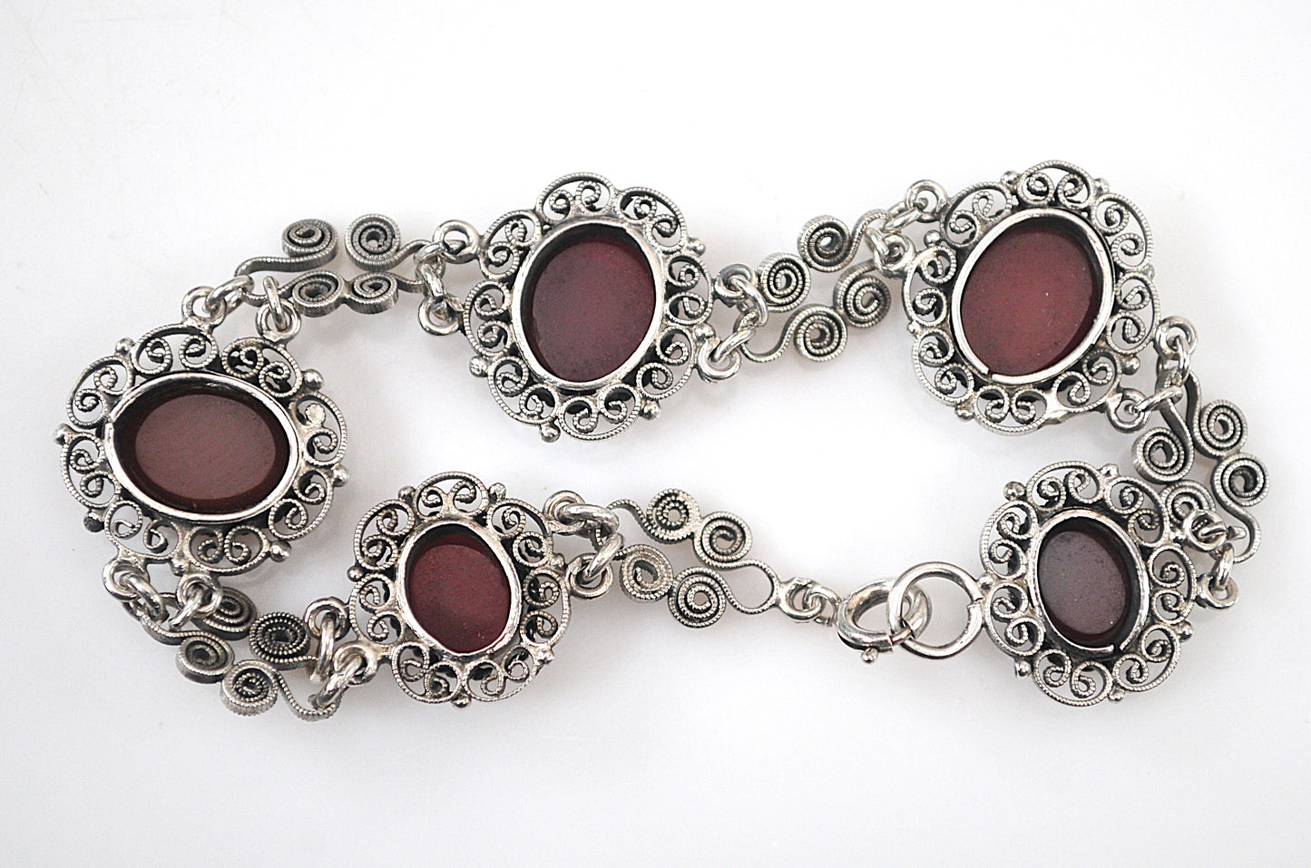 Vintage 800 Silver Carnelian Intaglio Bracelet