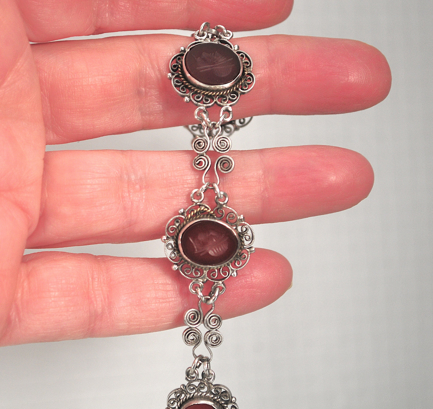Vintage 800 Silver Carnelian Intaglio Bracelet
