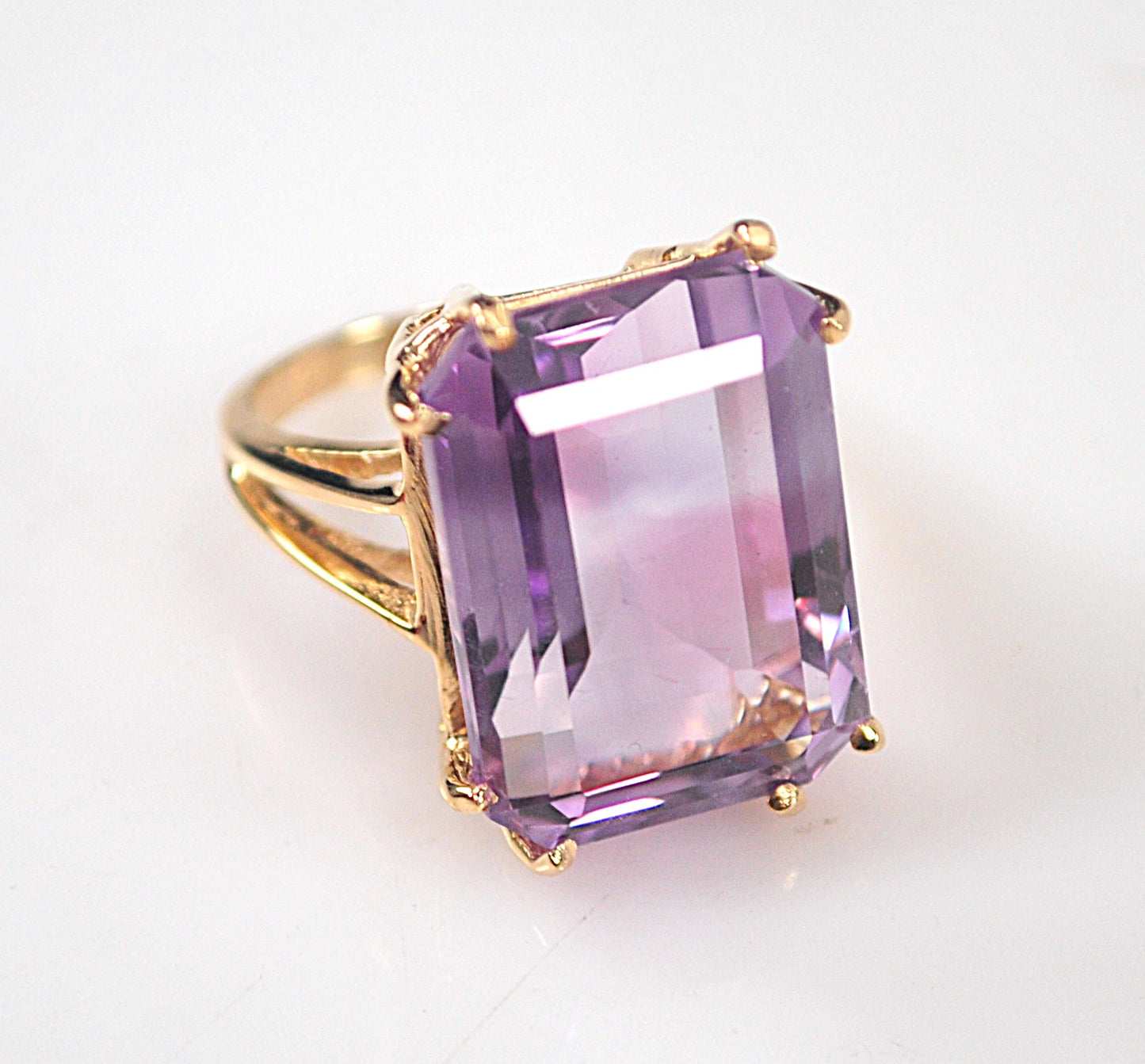 Huge Estate 14K Gold Emerald Cut Amethyst Ring