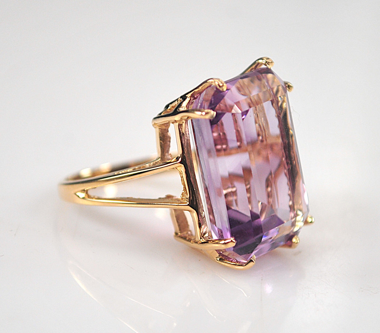 Huge Estate 14K Gold Emerald Cut Amethyst Ring