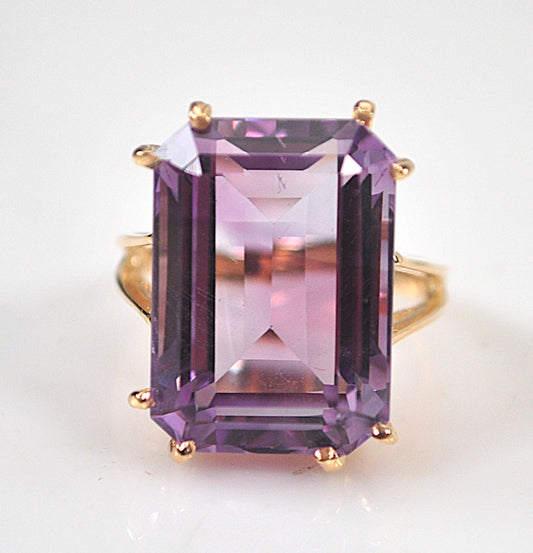 Huge Estate 14K Gold Emerald Cut Amethyst Ring