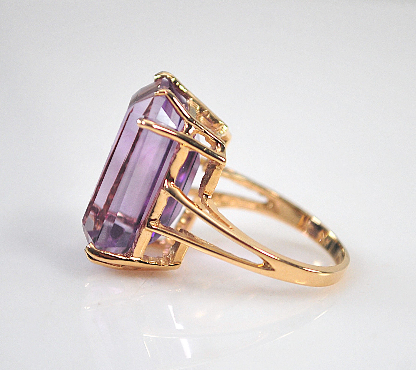 Huge Estate 14K Gold Emerald Cut Amethyst Ring