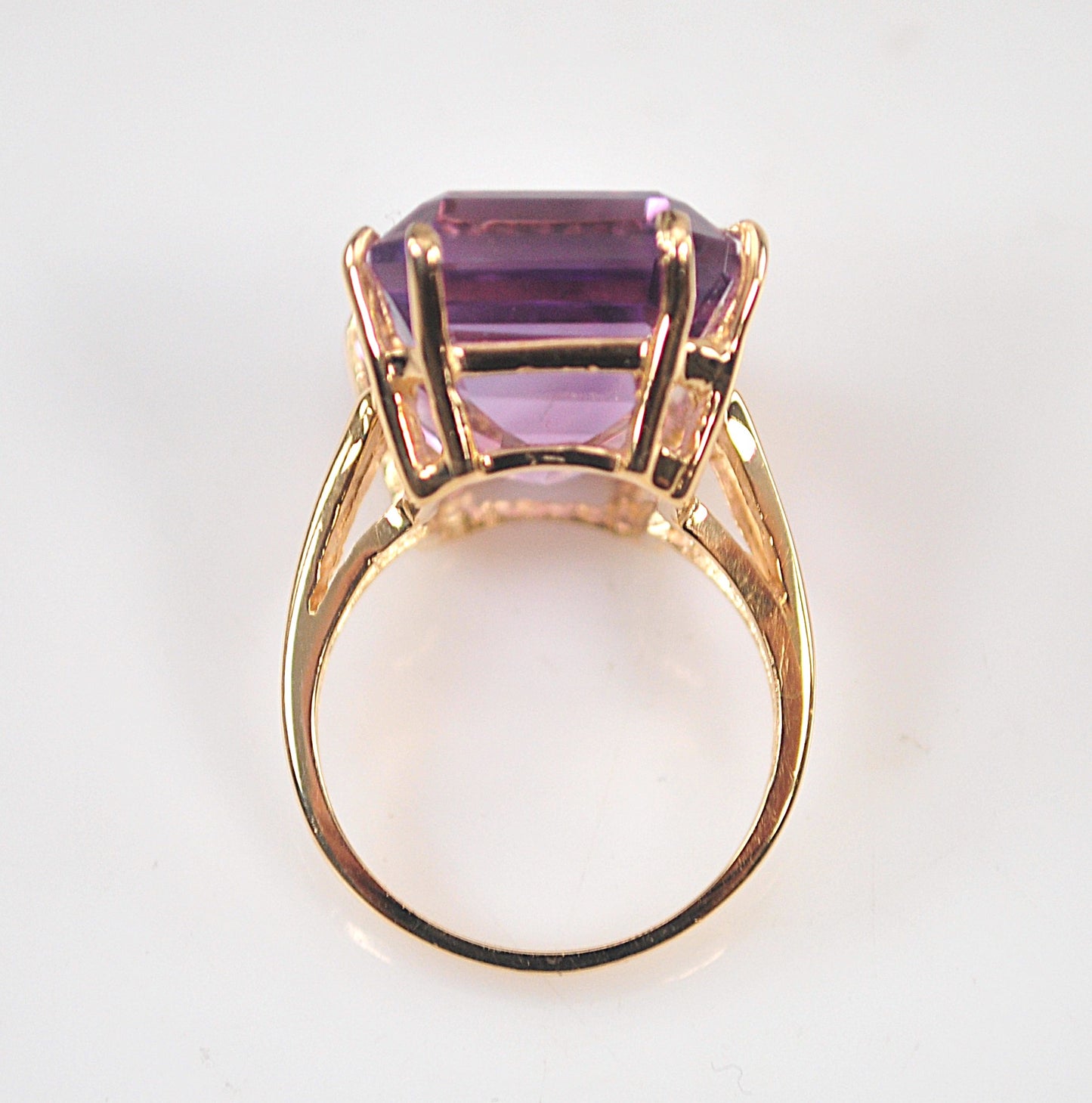 Huge Estate 14K Gold Emerald Cut Amethyst Ring